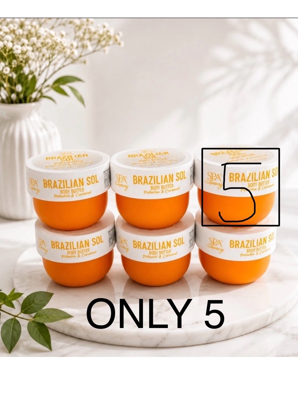 Spa Luxury Brazilian Sol Body Butter in the Pistachio & Caramel scent
(5-Pack)